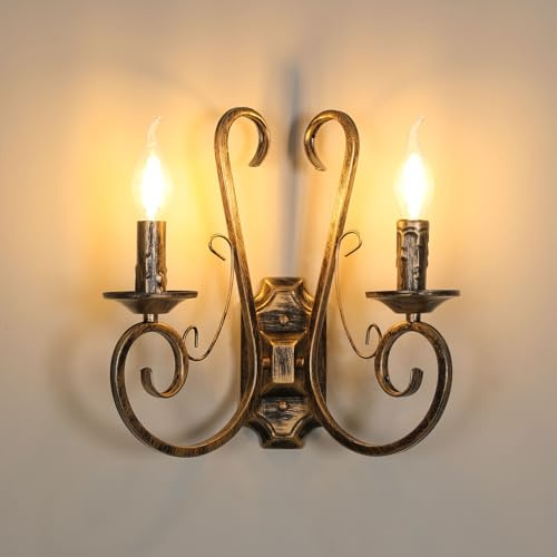 Goeco Aplique de pared Vintage Industrial, Portalámparas E14 | Lámpara de Pared con Forma de Candelabro, Max.60W Luz de Interior para Dormitorio, Pasillo, Salon