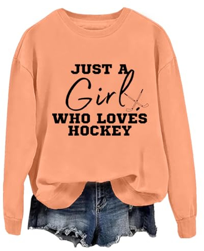 Just A Girl Who Loves hockeytröja roliga ishockeytröjor för kvinnor, Orange, XXL