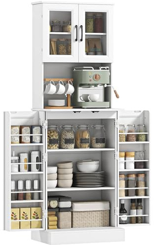 HOMCOM Küchenschrank mit 4 Türen Arbeitsplatte 60 x 39,5 x 180 cm Weiß