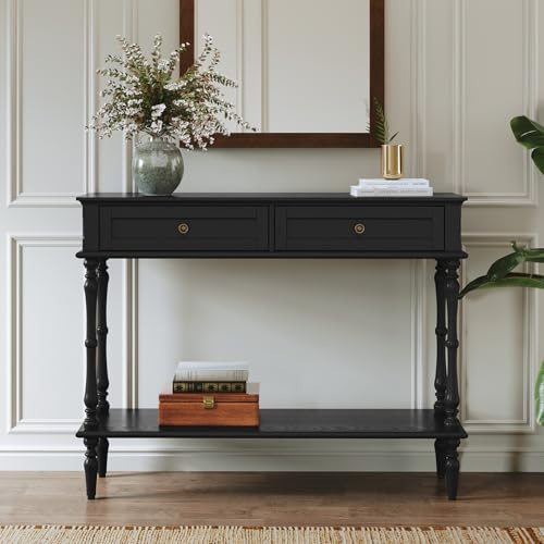 HOLTICO Console Table with Drawers, Black Entryway Table Retro Wooden Narrow Console & Sofa Tables for Hallway, Living Room, Bedroom