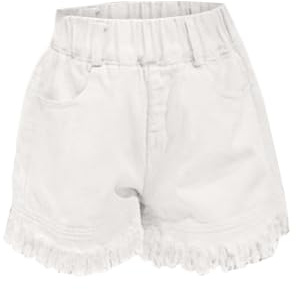 Pantalones cortos de vaquero con borlas para niñas, cintura elástica, rectos, pierna ancha, color sólido, pantalones cortos casuales de playa para niños de 5 a 16 años