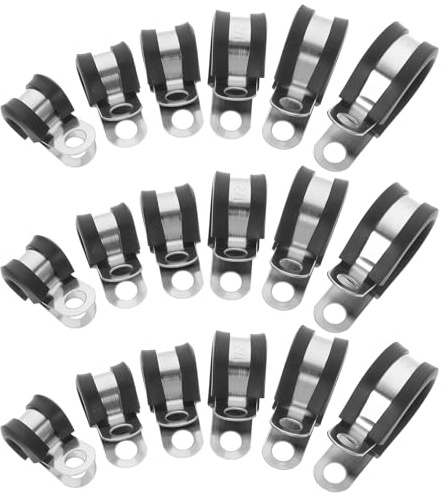 MALUGOGO 52pcs Stainless Steel Pipe Clamps and Cable Clamps Assortment Kit with Rubber Cushion, Wear Resistant and High Temperature Resistant, Suitable for Pipes and Wire Tubes, Black