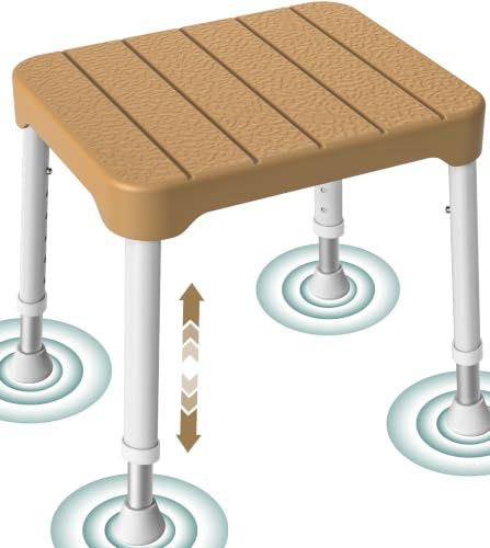 Sgabello da doccia leggero, portata 160 kg, antiscivolo, portatile, per anziani, marrone
