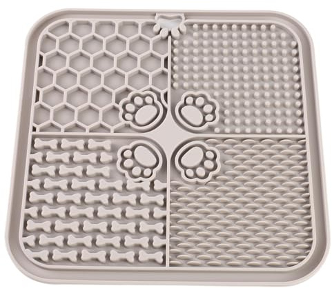 Qudinip Tappetino da Leccare per Animali Domestici, Design Morbido in Silicone Antiscivolo, Piatto per Mangiare Lentamente, Ideale per Cani e Gatti, 20 X 20 cm. (Grigio)