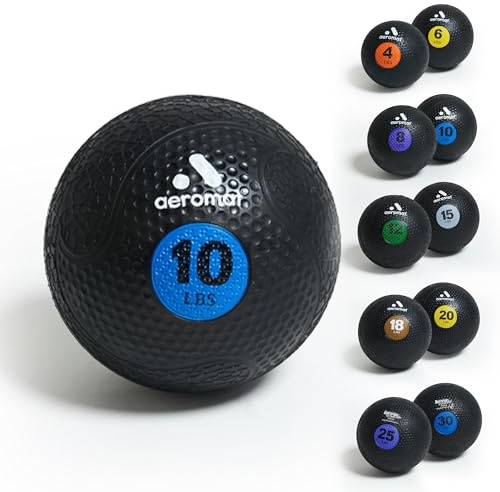 Aeromat Extreme Elite 10 lb Medicine Balls for Exercise - 9 Diameter Workout Ball, Weighted Balls for Exercise, Weight Ball, Wall Balls for Exercise, No Slamming Color-Coded Med Balls (Blue)