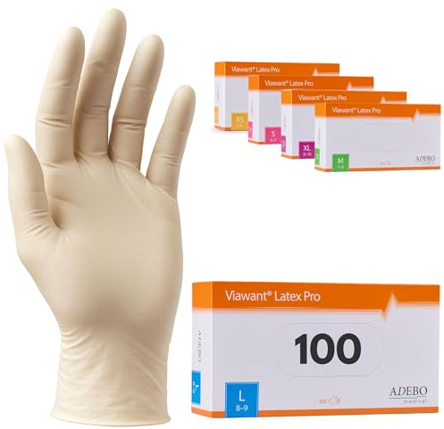 Latexhandschuhe 100 Stück | L | Puderfreie Latex Handschuhe Weiß | Texturiert, reißfest & elastisch | Untersuchungshandschuhe Einweg für Pflege & Kosmetik | Gr. XS, S, M, L, XL
