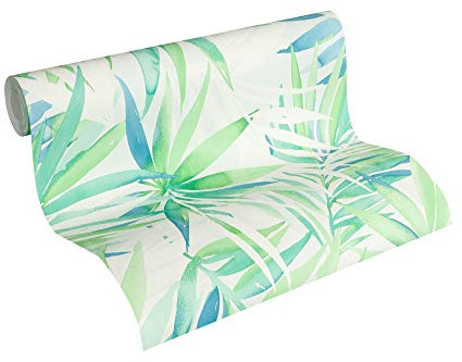 A.S. Création Designdschungel by Laura N. Vliestapete Tapete Palmenprint Jungle Style 10, 05 M x 0, 53 M Blau grün Made in Germany 341251 34125-1