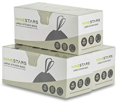 Ninestars 30 Pack Extra Strong White Drawstring Bin Liners 79L