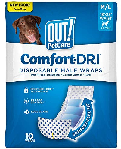 OUT! Couches jetables pour Chiens mâles, Couches absorbantes pour Chiens mâles avec étanchéité M/L - Lot de 10