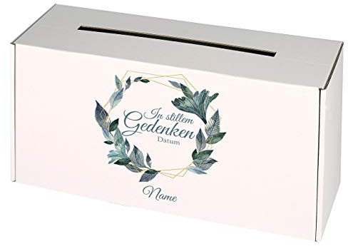private grief Sammelbox für Trauerkarten und Kondolenzkarten bei der Trauerfeier mit Beschriftung Blatt (‎Blätterkranz)