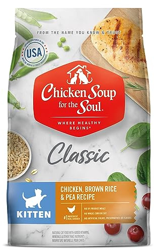 Chicken Soup for The Soul All Natural Premium Dry Kitten Food, Real Meat First Ingredient, No by-Products, Supports Brain & Vision Development, Chicken, Brown Rice & Pea, 4.5lb