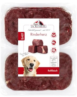 TACKENBERG Barf Rinderherz für Hunde 14 x 500 g (7kg) - leckeres Frostfleisch als Hundefutter in Premiumqualität - geeignetes Gefrierfutter für deinen Vierbeiner - ohne Zusatzstoffe