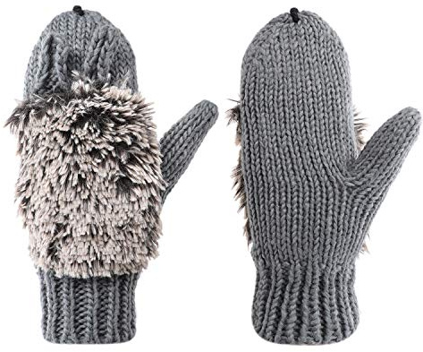 Handschuhe Damen Mädchen Igel Fäustlinge Cartoon Tier Winterhandschuhe Strick Fahrradhandschuhe Warme Dicke Fahrradhandschuhe Alltag Skihandschuhe Weihnachten
