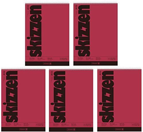 Brunnen 1047450 Zeichen-/Skizzenblock (24x34cm, 110 g/m² 50 Blatt, mit Spirale) 5er Pack