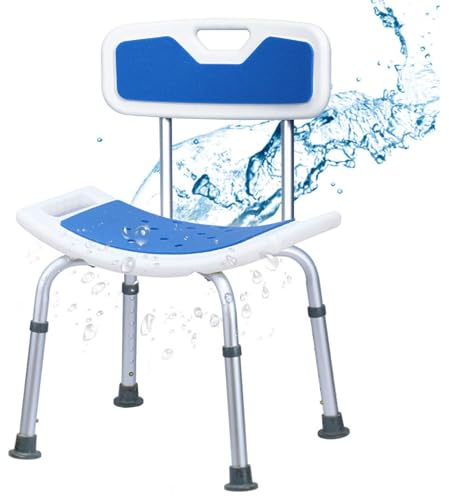 COSTWAY Shower Chair with Backrest and Handles, Height Adjustable Padded Tub Shower Seat, Elderly Handicap Non-Slip Disabled Bathroom Bathtub Chairs