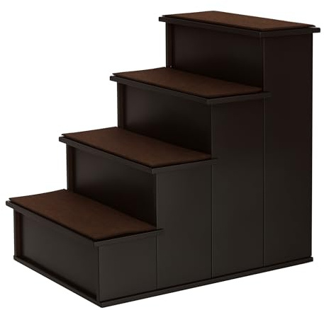 PawHut Haustiertreppe 4-stufige Hundetreppe 40 x 59 x 54,2 cm Dunkelbraun | Katzentreppe, Einstiegshilfe, mit Rutschfester Matte, Haustierleiter, für Auto Bett Sofa