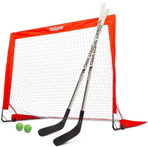 GoSports Hockeygata-set - innehåller ett Pop-up-mål och 2 hockeyklubbor med 2 hockeybollar