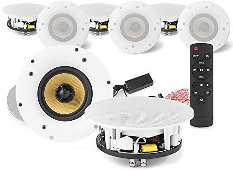 Power Dynamics WCS65 6.5 Multi Room Ceiling Speaker System, Smart Home WiFi Wireless Bluetooth Sound System, 4-Zone Audio, Set of 8 Installed Speakers for Home