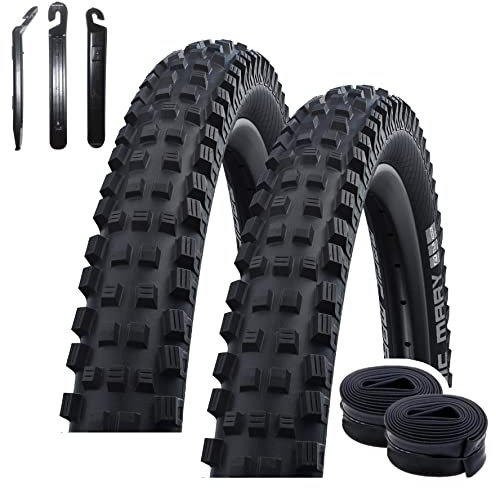 2 x Schwalbe Magic Mary BikePark Addix Fahrrad Reifen E-50 Schwarz 62-584 (27.5 x 2.40) + 2 Schwalbe Schläuche AV19 inkl. 3 Reifenheber