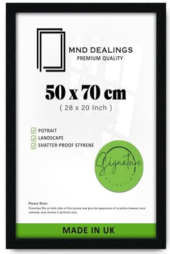 MND Dealings Large Modern 50x 70 cm Poster Frames Eton Wood Perfect For Wall Gallery, Living Room & For Wall Hanging Mount Poster Picture With Styrene Shatterproof Perspex Sheets- Black