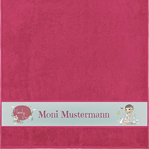 Manutextur Duschtuch mit Namen - personalisiert - Motiv Mädchen 1 - viele Farben & Motive - Dusch-Handtuch - Fuchsia - Größe 70x140 cm - persönliches Geschenk mit Wunsch-Motiv und Wunsch-Name