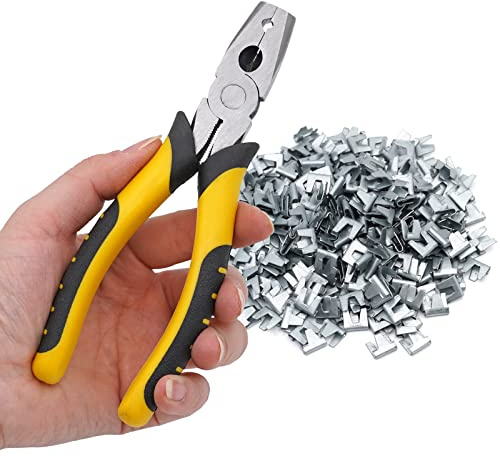BREUAILY Wire Cage Buckle Clips Pliers and 300pcs Wire Cage Clips,Pet Cage Install Tool for Pet Cat Dog Rabbit Cage and Cattle Sheep Fence Wire Mesh