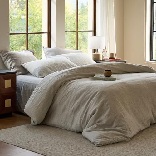 SIJO Premium Stone Washed Organic French Linen Duvet Cover, GOTS Certified Organic, Small Batch Sourced from Normandy, Best Cooling Linen Sheet Award by Sleep Foundation (Pinstripe, King/Cal King)