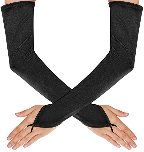 Yolev Gants Longs en Satin Gants Sans Doigts Vintage des Années 1920 Gants d'opéra Noirs pour Accessoire de Costume de Fête de Mariage pour Femme (noir)