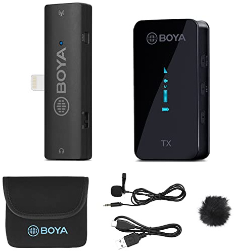 BOYA XM6-S3 Micrófono de solapa inalámbrico para iPhone/iPad, micrófono de solapa inalámbrico de 2,4 GHz micrófono incorporado para YouTube, transmisión en vivo de Tiktok, grabación de video, vlogging