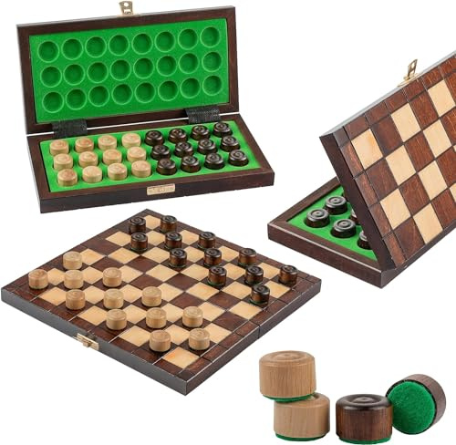 Dama Gioco da Tavola in Legno 25 cm - Set Fatto a Mano e Portatile per Bambini e Adulti - Pedine in Legno di Carpino