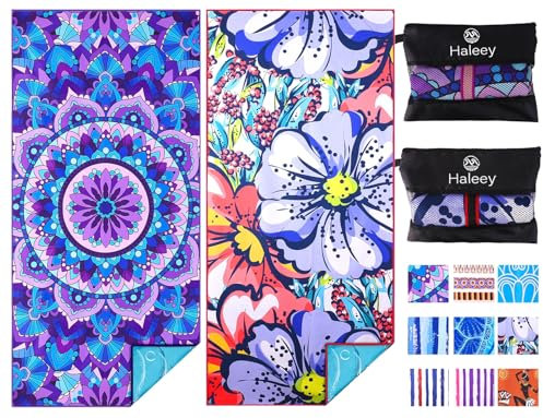 Haleey 2 Pack Microfibre Lightweight Beach Towel 180x80cm Oversized Extra Large Thin Sand Free Towels Travel Swim Pool Yoga Gym Camping for Adults Women Men Beach Essentials Accessories Vacation Gift