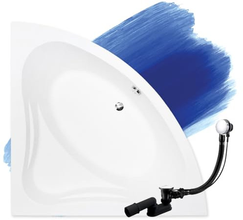 BADLAND Original Eckbadewanne Weiß Acryl Wanne Badewanne Mia 140x140 KOMPLET KOMPLETTSET SET Badewanne, Füßen und Premium Chrom Automatik Ablaufgarnitur Made in EU 3in1