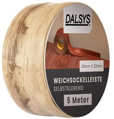 Dalsys Zócalo Blando Autoadhesivo Roble Blanqueado 5m Zócalo Adhesivo, Remate para Juntas en Salón, Cocina, Baño, de Plástico PVC