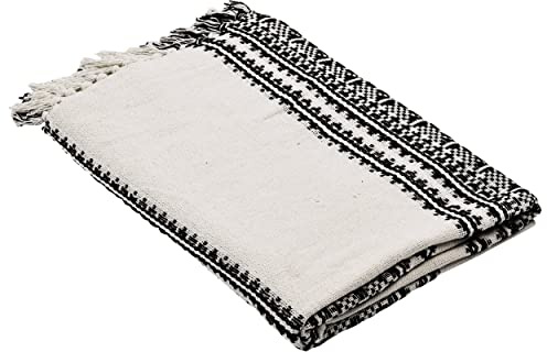 EGLO LIVING Decke Longlac, Kuscheldecke im Industrial Design | Wolldecke für Couch, Sofadecke aus Baumwolle in Creme und Schwarz, 130x170 cm