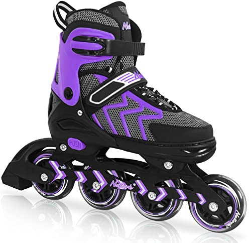 Nattork Adjustable Blades Roller Skates for Adults Women and Men,Outdoor & Indoor Purple Inline Skates for Kids Girls and Boys,Beginners,Size 8 8.5 9 9.5 10.5