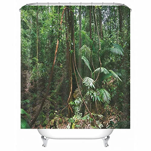 Whoiy Duschvorhang 180X200 Wald, Duschvorhang Wasserdicht Polyester Duschvorhänge Grün für Outdoor Hotel