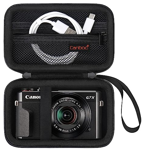 Canboc Kameratasche für Canon PowerShot G7 X Mark III/G7X Mark II Digital 4K Vlogging Kamera, Point and Shoot 4K Videokamera Tasche, Reißverschluss Mesh Tasche passt USB Kabel, Batterien, Schwarz
