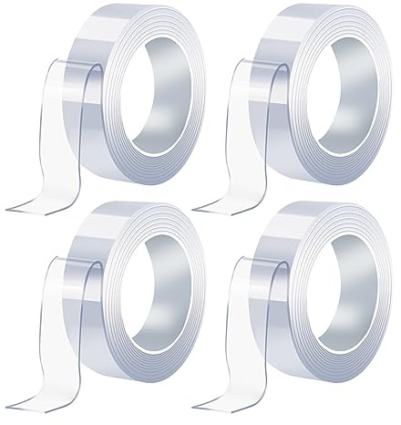 4 Pezzi Nastro Biadesivo Extra Forte,Nastro Adesivo Nano,Lavabile e Riutilizzabile,Potente Capacità di Fissaggio, Aderisce Saldamente a Prese Multiple, Cavi, Decorazioni Murali,1M×3CM×2MM
