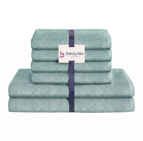 BEAUTEX Handtuch Set 4 Handtücher 2 Badetücher Ozeanblau 550 g/m² | Ideal für Familie und Bad, 100 % europäische Baumwolle, Oeko-Tex, weich, saugstark und langlebig.