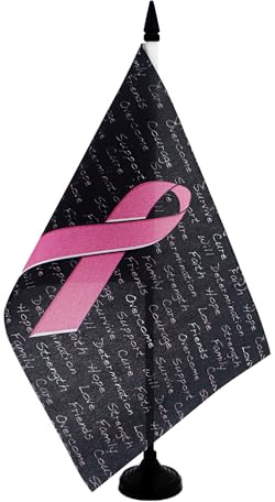 AZ FLAG Drapeau de Table Lutte contre Cancer du Sein 21x14 cm | Usage intérieur Drapeau de bureau contre le cancer finition cousue et bords renforcés polyester 100D