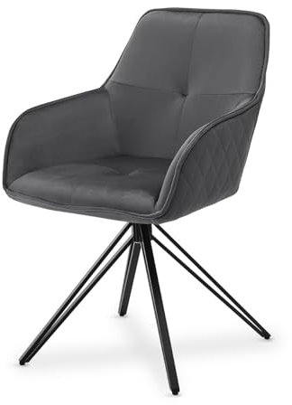 Juskys Drehstuhl Clyde mit Armlehne & Stoff Bezug - Esszimmerstuhl modern - Polsterstuhl Esszimmer - 120 kg belastbar - Stuhl Samt Dunkelgrau