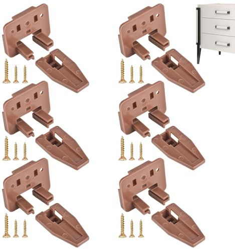 AccEncyc Schubladenschienenführung und Gleiter, 6er-Set, Unterbau, Braun, Kunststoff, für Kenlin Rite Trak I, Kommode, Schublade, Ersatzteil