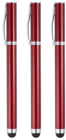 QUARKZMAN 3 Stück Tablet Stift Kugelschreiber mit Stylus-Spitze, 2-in-1-Tintenstift und Gummi-Eingabestifte mit feiner Spitze für Alle Kapazitiven Touchscreens, universell, rot