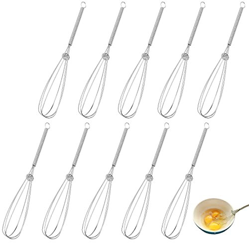 ZEONHEI 10 PCS 7 Inch Mini Whisks, Small Hand Whisk Stainless Steel Kitchen Whisk Egg Beater, Manual Wire Whisk Bulk Metal Balloon Whisk for Egg, Cream, Salad Dressings