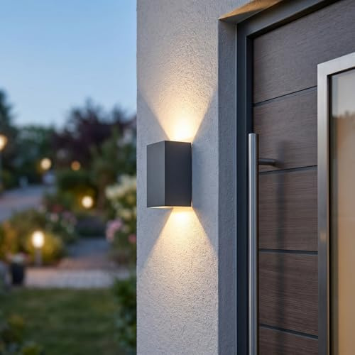 HOFSTEIN LED Außenwandleuchte Tamarin, Wandlampe aus Metall in Anthrazit, Wandleuchte mit Up&Down Effekt, Außenleuchte für Eingangsbereich, LED 8 Watt, 650 Lumen, 3000 Kelvin, IP 44