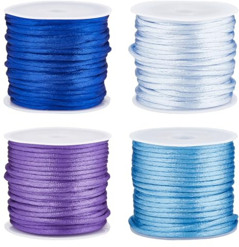 SUNNYCLUE 44 Yard, 4 rotoli di filo di nylon da 2 mm, blu reale, viola, filo di nylon satinato, filo di seta, nodo cinese, braccialetto dell'amicizia, filo di perle per intrecciare, artigianato K