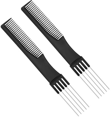 NQEUEPN 2-Piece Toupee Comb for Women, Double-Head & Metal Tips, Black, Stainless Steel & PP, 20 x 0.3 x 2.6 cm
