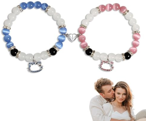 SULIUDAJI Matching Bracelets For Couples, Best Friends, Spider Kitty Magnetic Couples Bracelets Long Distance Relationship Bracelet, Fashion Jewellery Gifts For Valentine'S Day And Mother'S Day