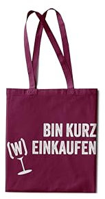 QUEEKA - Bedruckte Einkaufstasche mit Bin kurz Weinkaufen, 100% Baumwolle, wiederverwendbare Stofftasche, 38 x 42 cm