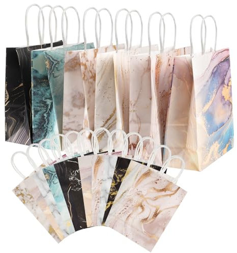 Geschenktüte, Papiertüten mit Henkel, Geschenktüten mit Namensanhänger und Bandrolle, Tüten Mitgebseltüten (Bunt)